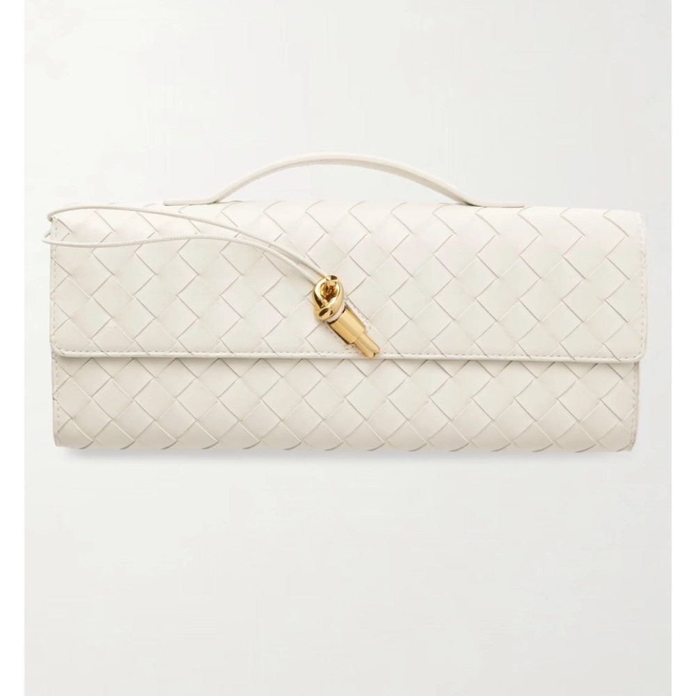 Chic Theia in Cream Woven Clutch with Gold Accent